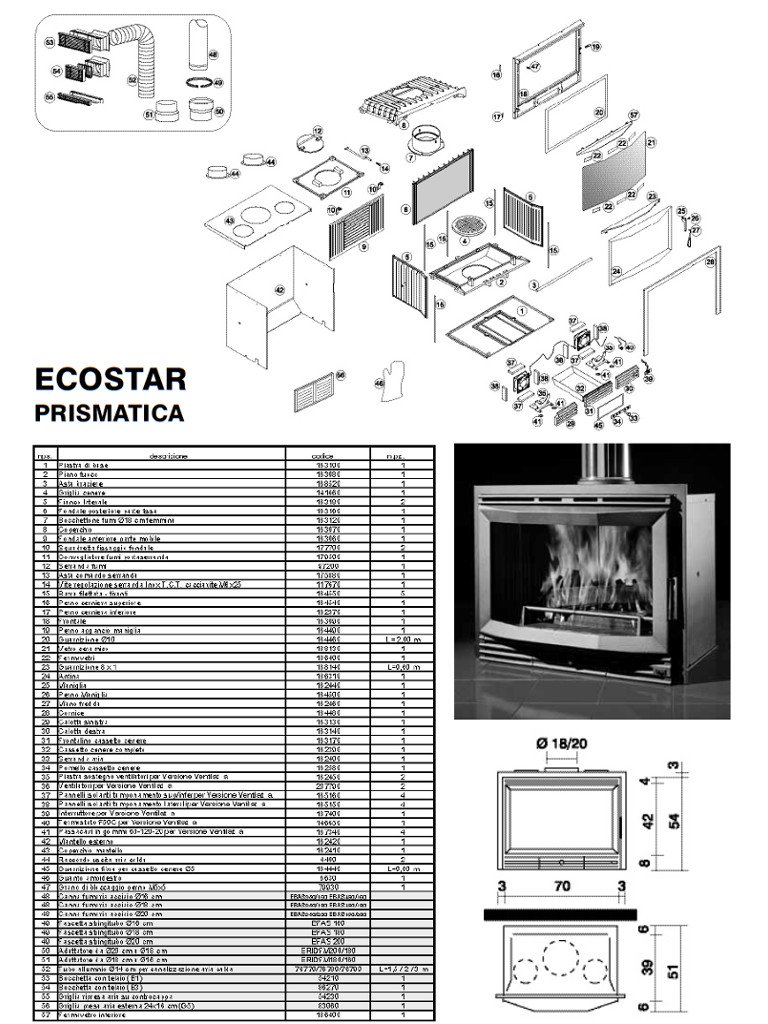 Technické údaje Edilkamin ECOSTAR PRISMATICA